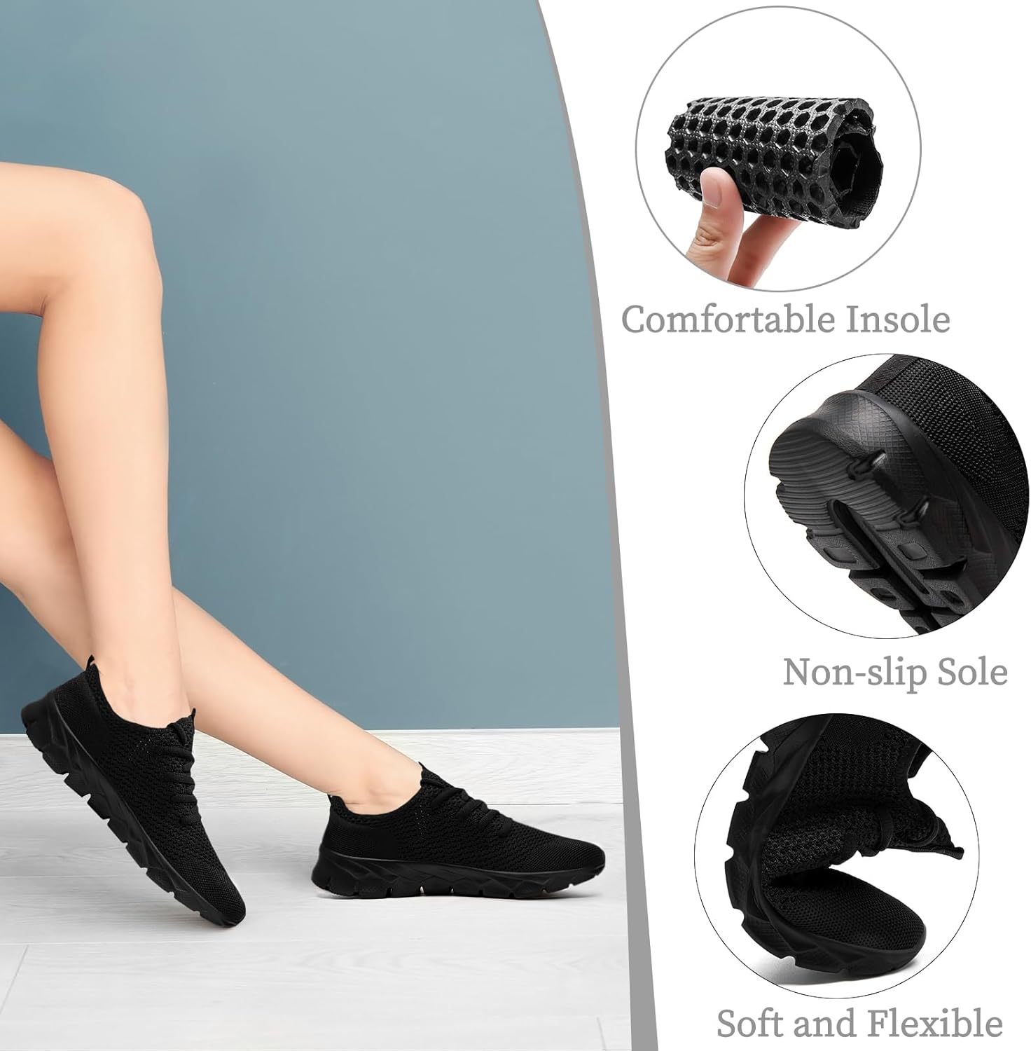 Womens Running Shoes Tennis Sneakers Non Slip Walking Gym Slip on Lightweight Workout Athletic Shoe - Image 2