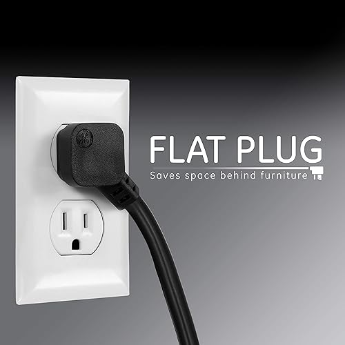 Miniatura 3 de GE - Protector de sobretensión de 6tomas, extensión de 2pies, regleta multicontactos, 450julios, enchufe plano, tapas de seguridad de cierre por