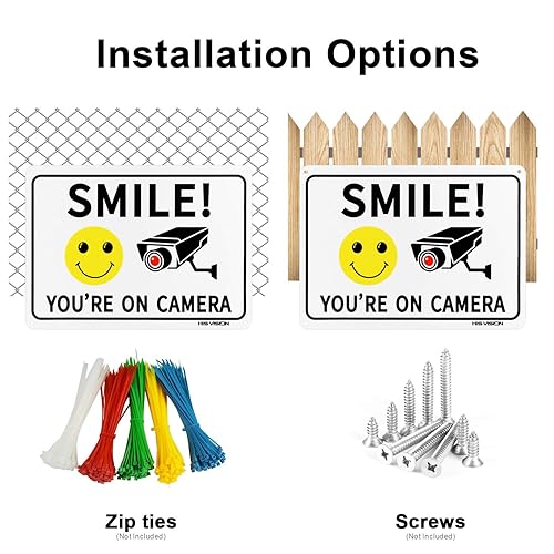 Miniatura 4 de Cartel de "Smile You're on Camera", paquete de 2 letreros de videovigilancia, señal de advertencia de aluminio de 10 x 7 pulgadas, protección UV,