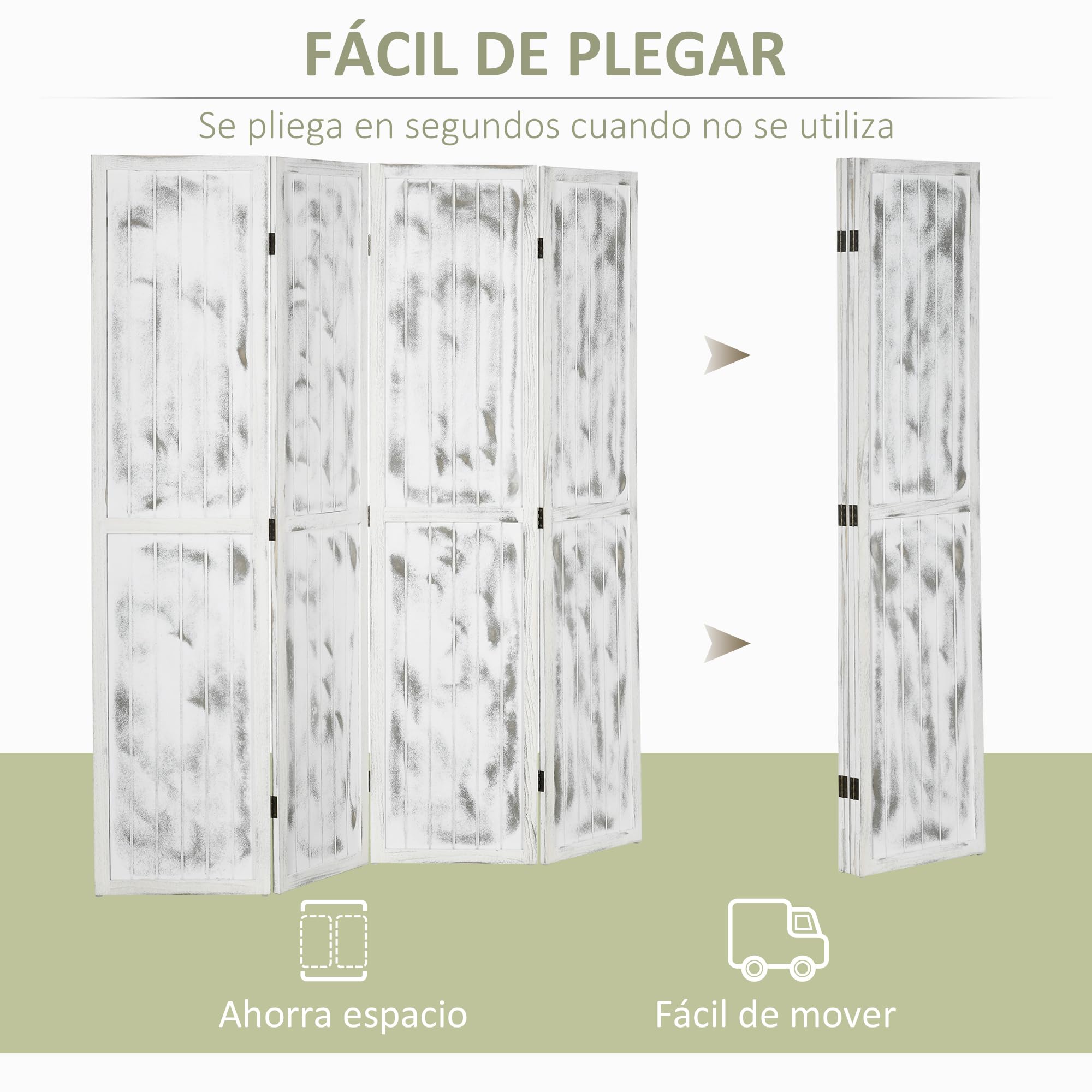 HOMCOM Biombo Plegable de 4 Paneles 160,5x170 cm Blanco | Separador de Ambientes, Divisor de Habitación, Decoración para Dormitorio, Sala, Cocina u Oficina