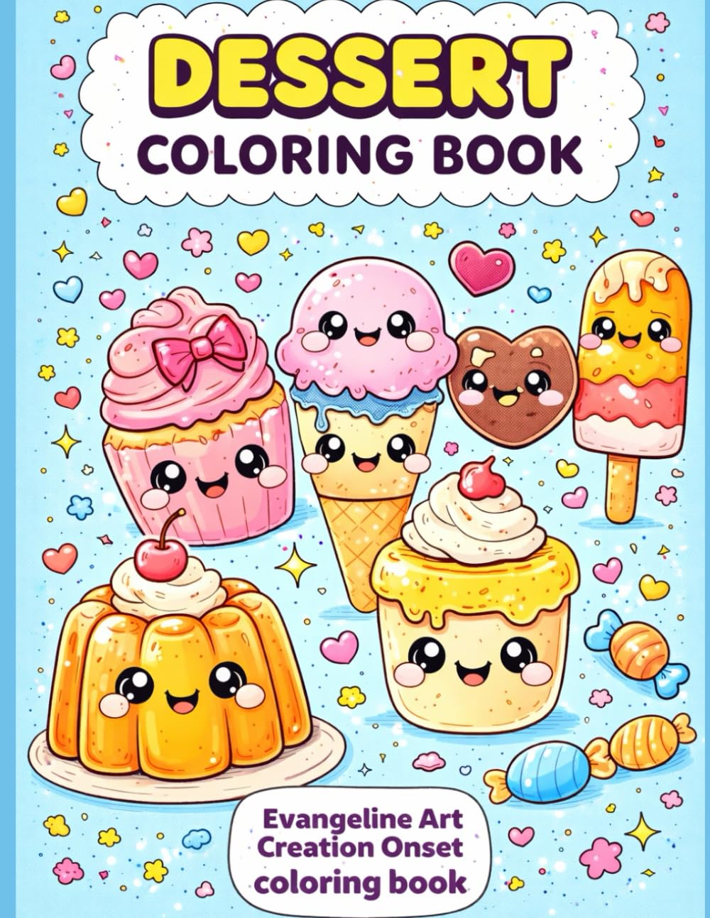 Cute kawaii coloring book: Easy coloring book for kids and adults