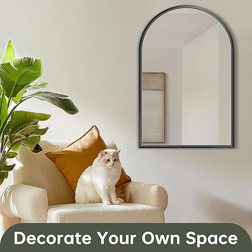 Miniatura 2 de Espejo de tocador arqueado de 20 x 30 pulgadas, espejo de pared con marco negro para baño, espejo de decoración del hogar para dormitorio, entrada,