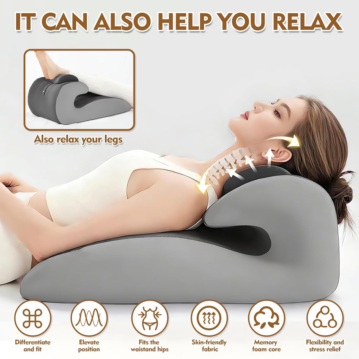 Sex Pillow – Memory Foam Positioning Pillow, Ergonomic Support Cushion for Comfort & Relaxation, Suitable for Couples & Pregnancy, Dual Fabric Options Light Gray