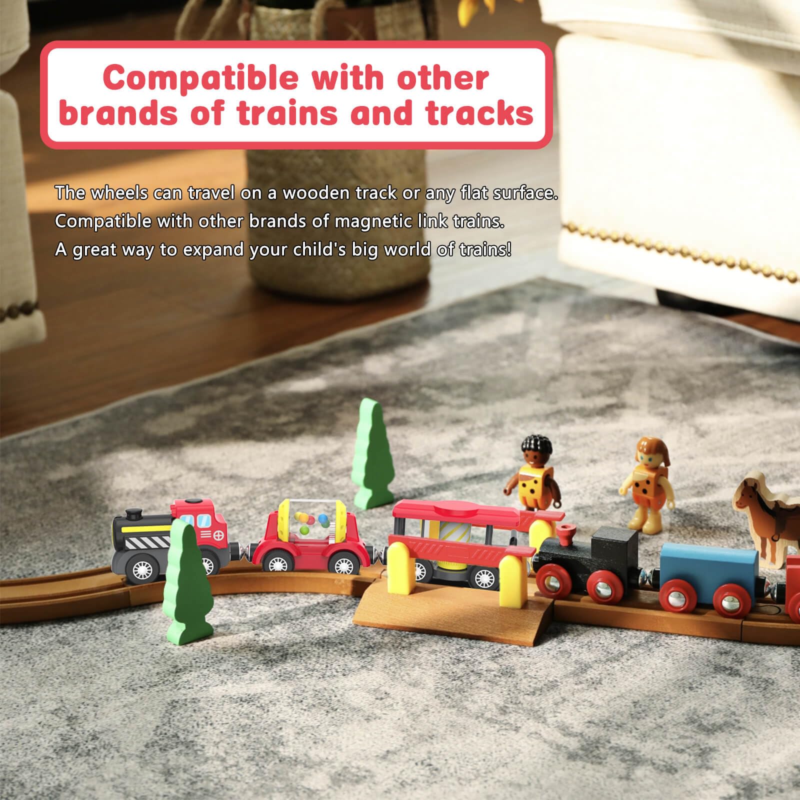 DxxD Tren Eléctrico de Juguete para Niños, Juguete Tren de Locomotora de acción con Pilas, Conexión Magnética, Compatible con Thomas Brio, Regalo Coche de Juguetes para Niños 3+ Años