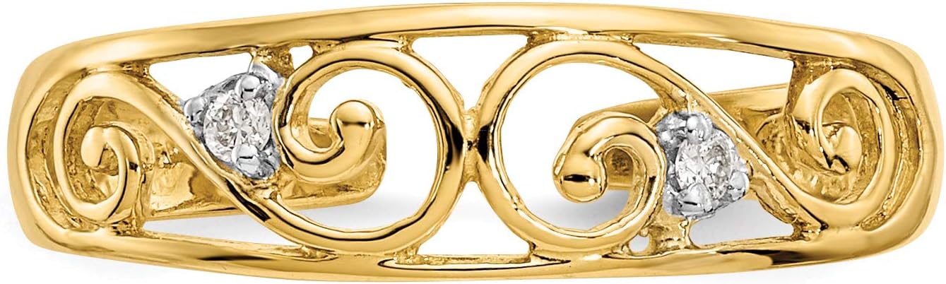 14k Yellow Gold Diamond Scroll Toe Ring, Open Adjustable Design, 0.02 cttw, I1 Clarity, H–I Color, Women’s