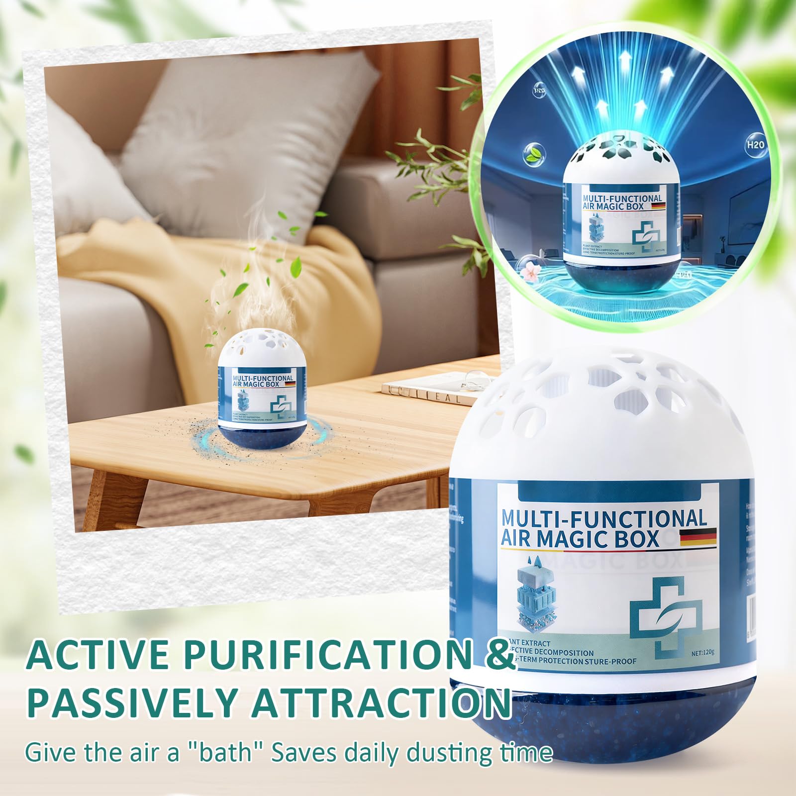 4PCS Purificador de Aire, Air Magic Box Atrapa Polvo, Purificador Aire Automático De Aire Con Succión, Fórmula con Extractos Vegetales Para el Hogar y la Oficina