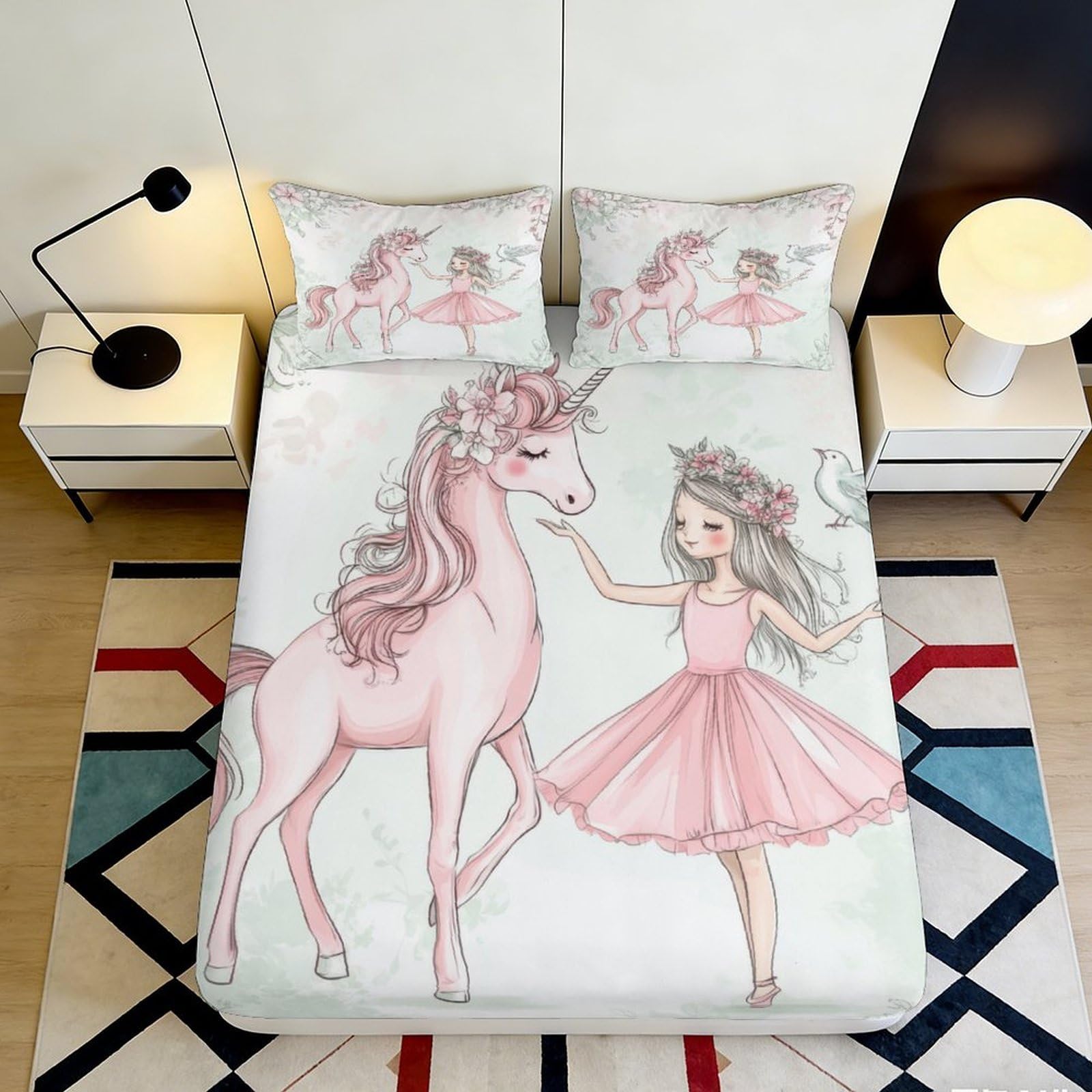 Pnayamiorkfel Style-10 3D Printed Pink Unicorn Ballerina Fitted Sheet Microfiber Soft Bed Cover For Bedroom Guestroom Dorm Room Mattress Protection 90X200x25cm