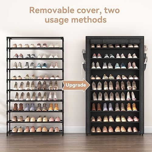 Miniatura 5 de Zapatero con fundas  Organizador de zapatos de 10 niveles de gran capacidad, estante para zapatos, 40 pares de almacenamiento vertical que ahorra