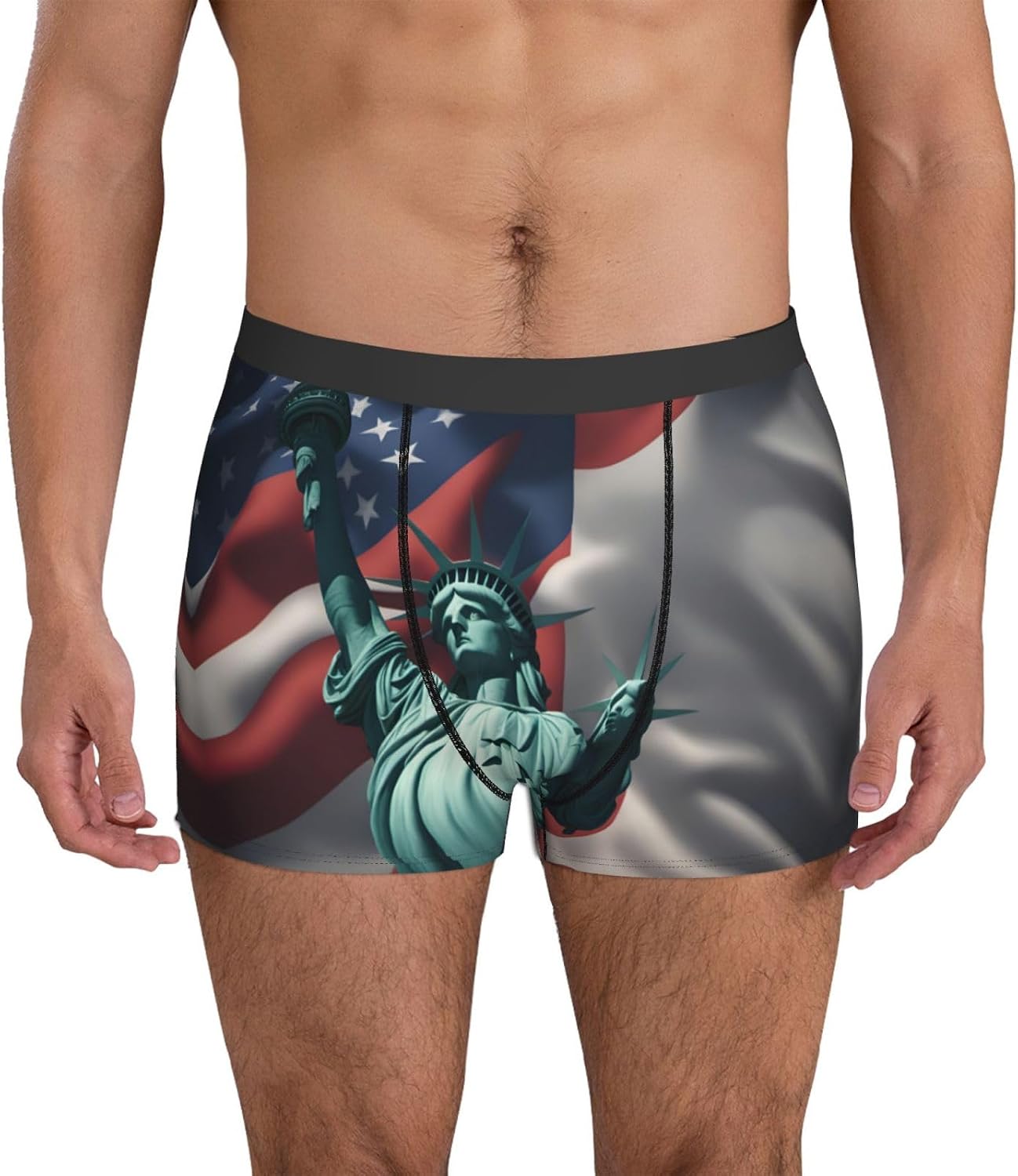 Statue Of Liberty Flag Print Men'S Boxer Briefs, Breathable Comfortable Mens Underwear With Soft Stretch Fabric