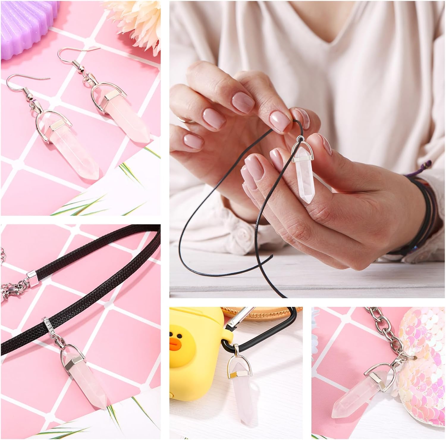 Hicarer Hexagonal Chakra Crystal Pendant DIY Bullet Stone Pendant Valentine's Day Gemstone Healing Pointed Beads Bulk for Necklace Earrings Bracelet Jewelry Making - Image 4