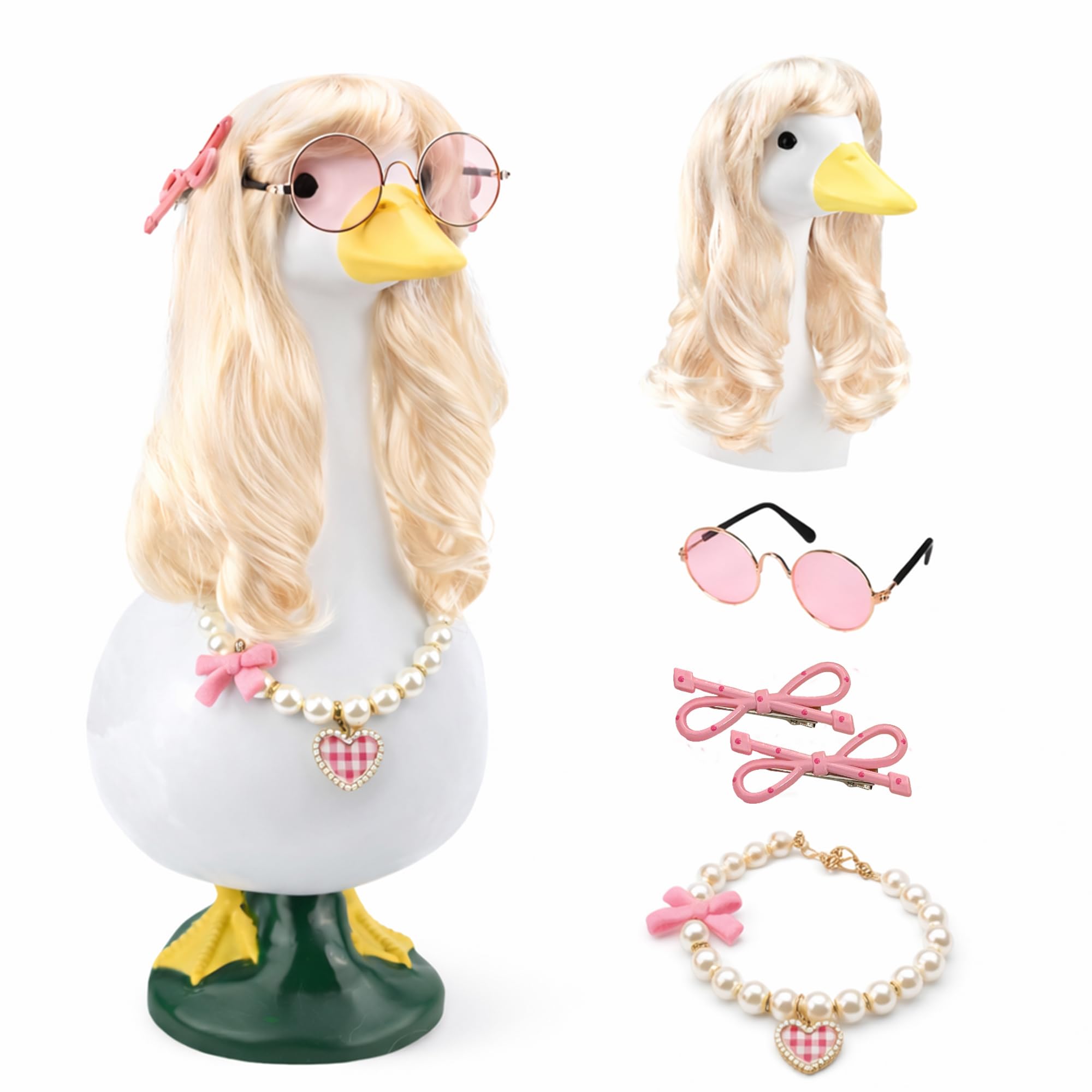 5PCS Porch Goose Outfits Blonde Goose Wig Set for 17 &amp; 23 Inch Goose Statue