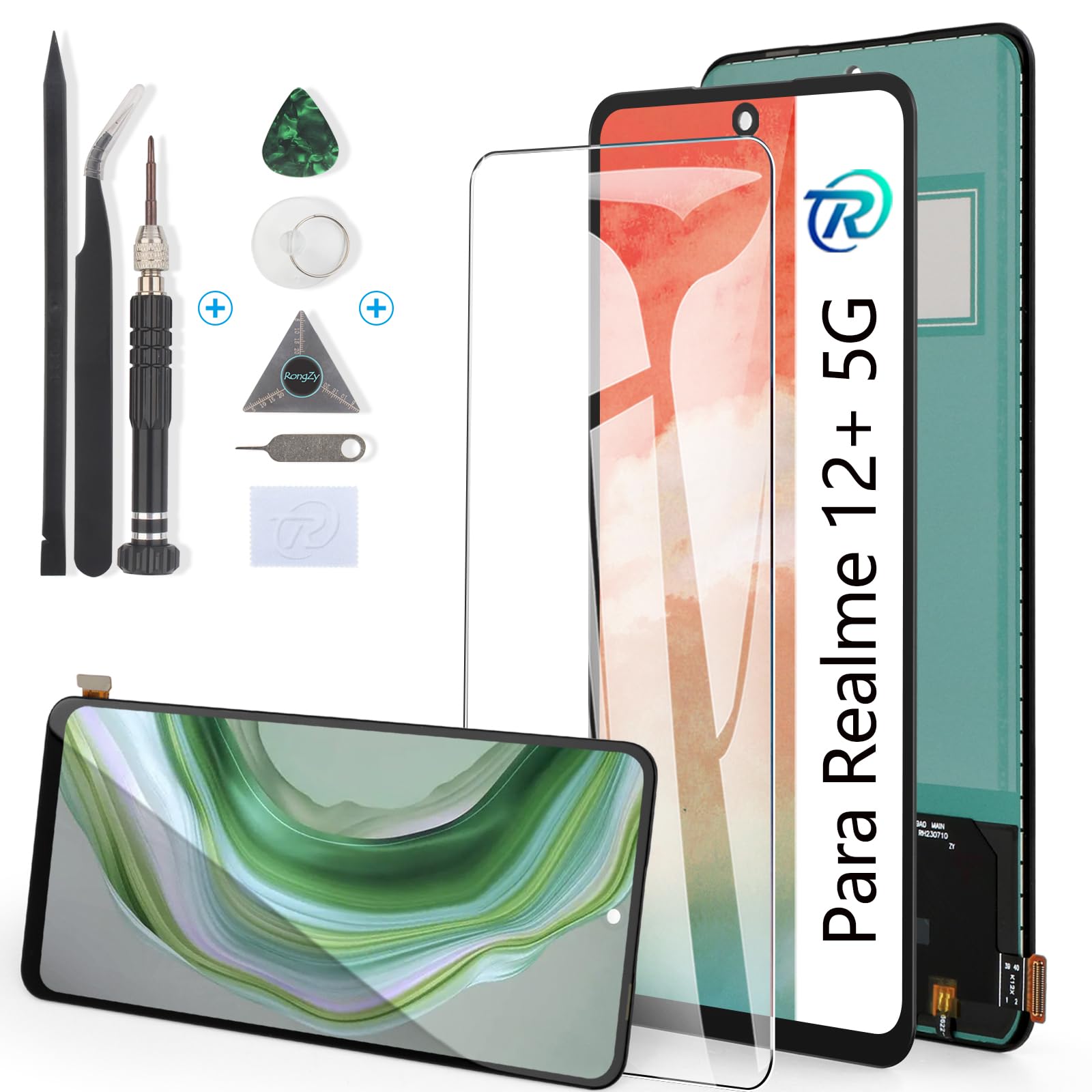 RongZy Pantalla para Realme 12+ 5G Táctil LCD de Repuesto Ensamblaje Digitalizador Reemplazo para Realme 12+ 5G con Herramientas de Reparación(Negro)