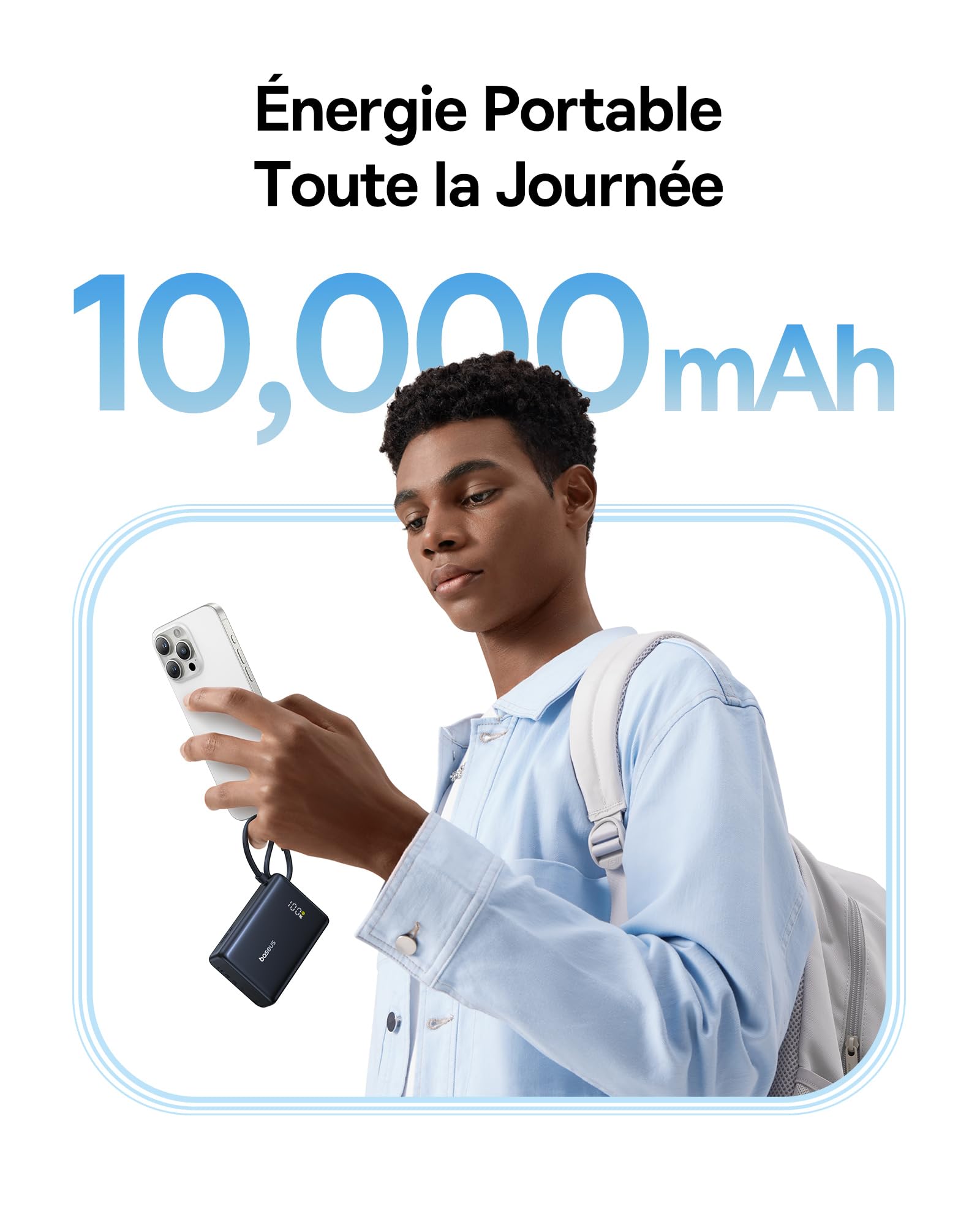 Baseus Picogo Power Bank 10000mAh 45W con Cavo USB-C Integrato, PD 3.0 QC 4+ Batterie Esterne 45 W, 2 USB-C e 1 USB-A, per iPhone 16 15 14 pro max plus, MacBook, ipad, Galaxy S24 Ultra, airpods pro