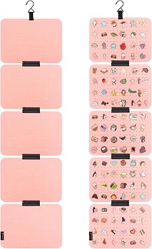 PACMAXI Hanging Enamel Lapel Pin Display Panels Organizer With 5 Loose-leaf Board Pieces, Brooch Pin Enamel Pin Display Pages, Badge Collection Display Holder Holds At Least 120 Pins. Pink