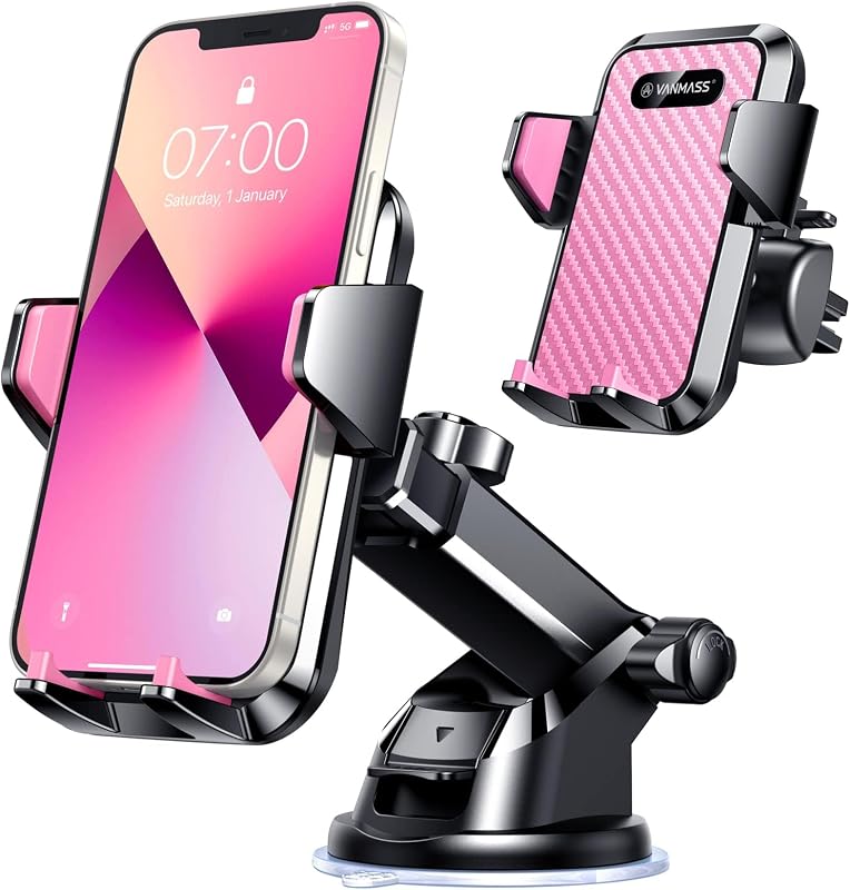 VANMASS【85+LBS Strongest Suction & Military-Grade Ultimate Car Phone Mount | 【Patent & Safety Certs】 Cell Phone Holder for Dash Windshield Vent for iPhone 17 Pro Max Automobile Interior Sets, Light Pink