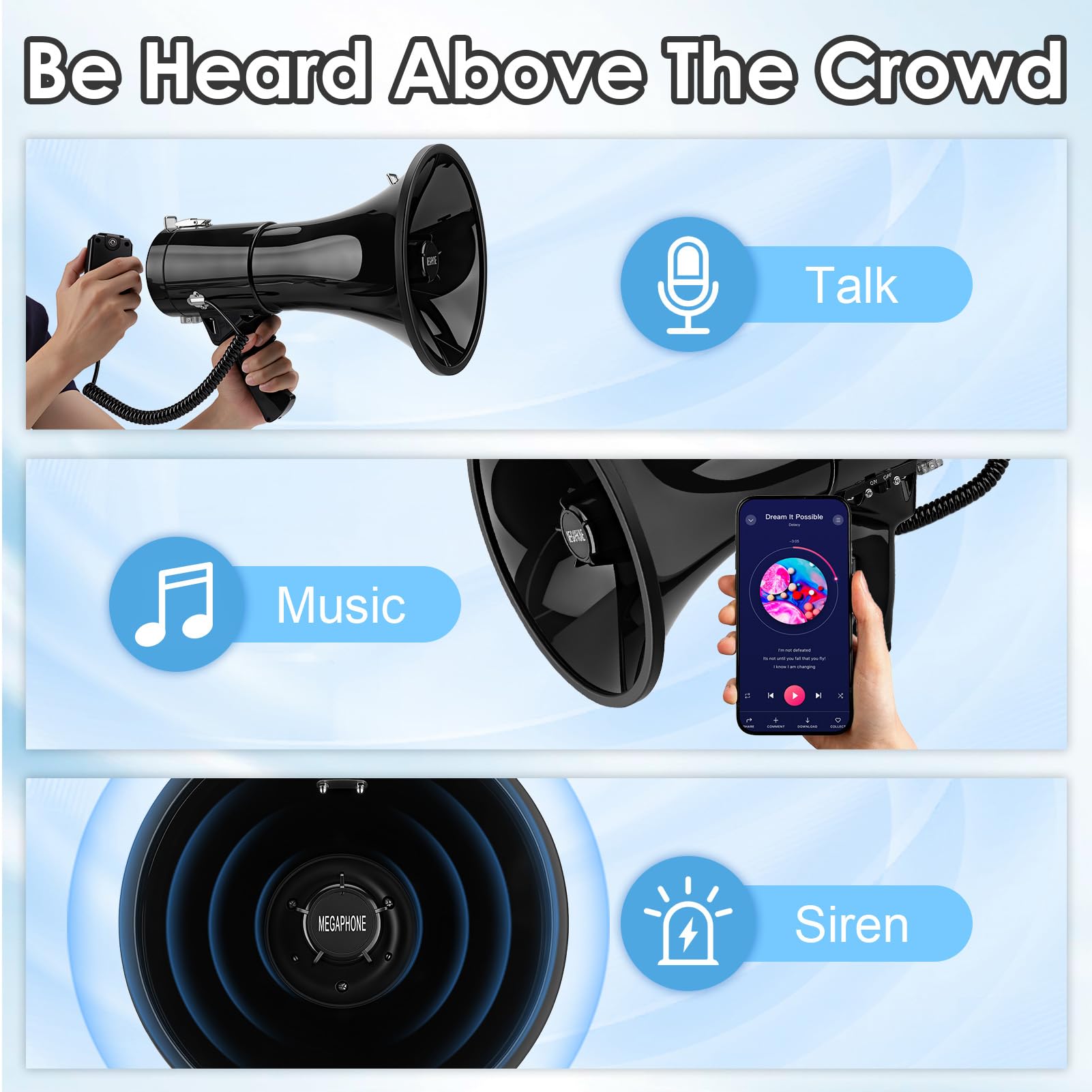 Yosoo Health Gear Haut-Parleur Mégaphone Rechargeable, Aimant épais, Boîtier en Acier ABS, Support D'enregistrement USB avec Microphone Portable Amovible