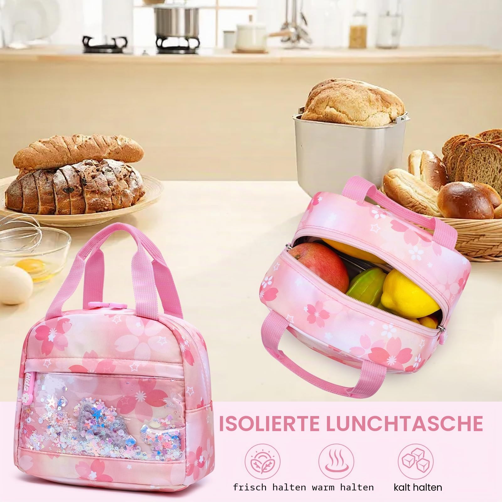 Mädchen Rucksack, Lagre Capacity Rucksack für die Schule, mit Laptopfach, Mädchen-Rucksäcke für Grundschule (Kinder-rucksack + Isolierte Lunchtasche + Federmäppchen, Rosa)