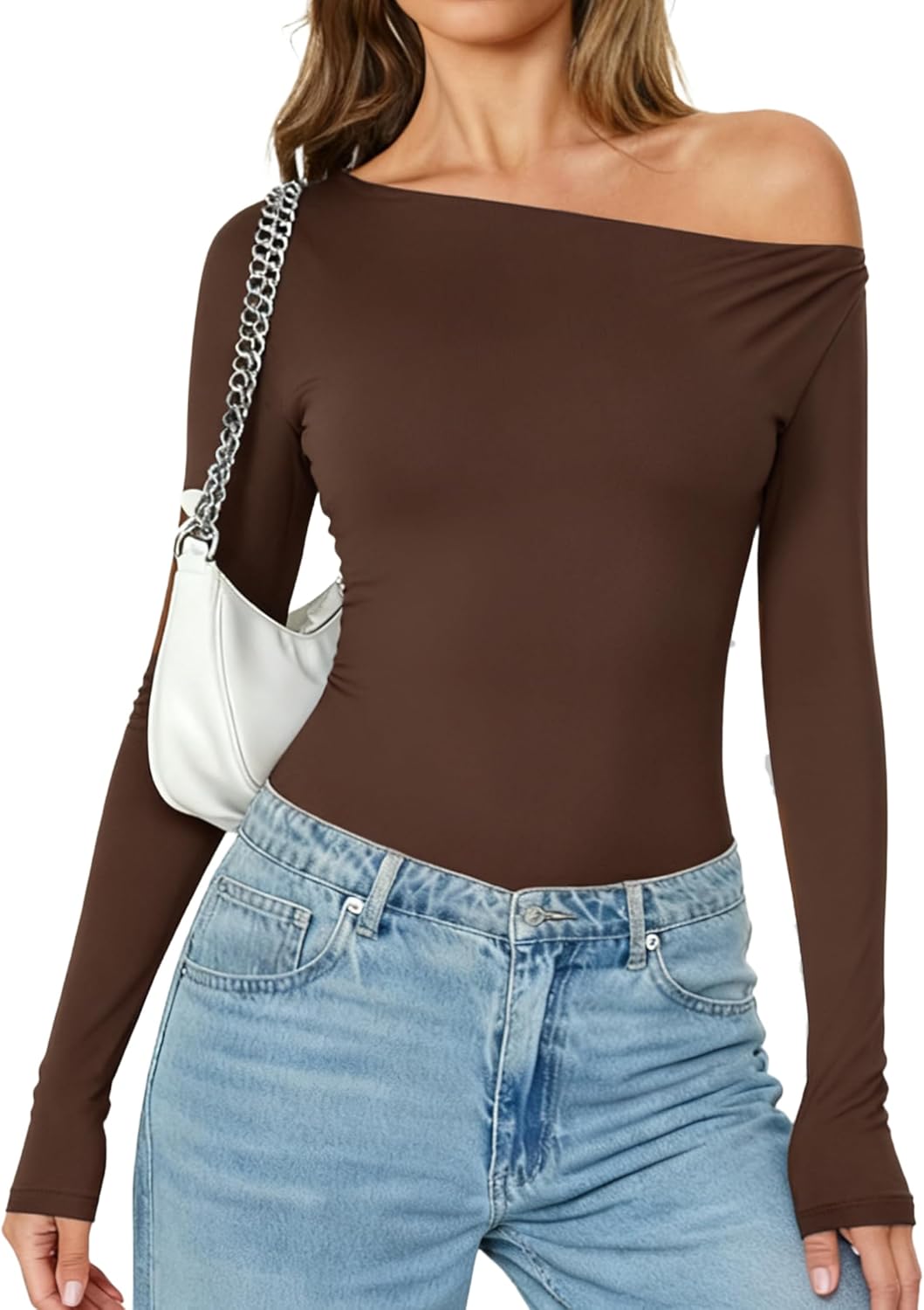 Avidlove Women Off the Shoulder Long Sleeve Bodysuit Double Lined Thong Body Suits Tops Soft Sexy Outfits