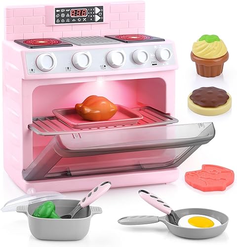 PLAY Horno de juguete para niños, juego de cocina para niños con 11 accesorios, sonidos y luces de cocina realistas, horno de juego de simulación,