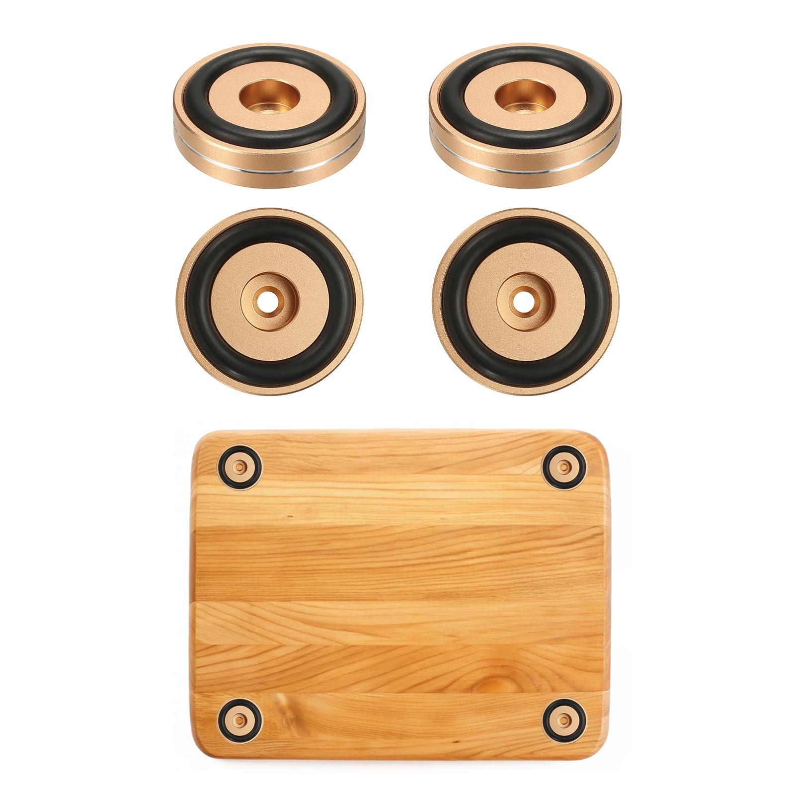 sourcing map 4Pcs Cutting Board Feet, 40x10mm Aluminum Alloy Speaker Stand Feet Anti Vibration Amplifier Foot with Silicone for Chopping Board Speaker Record, Gold/Silver Line — image 1