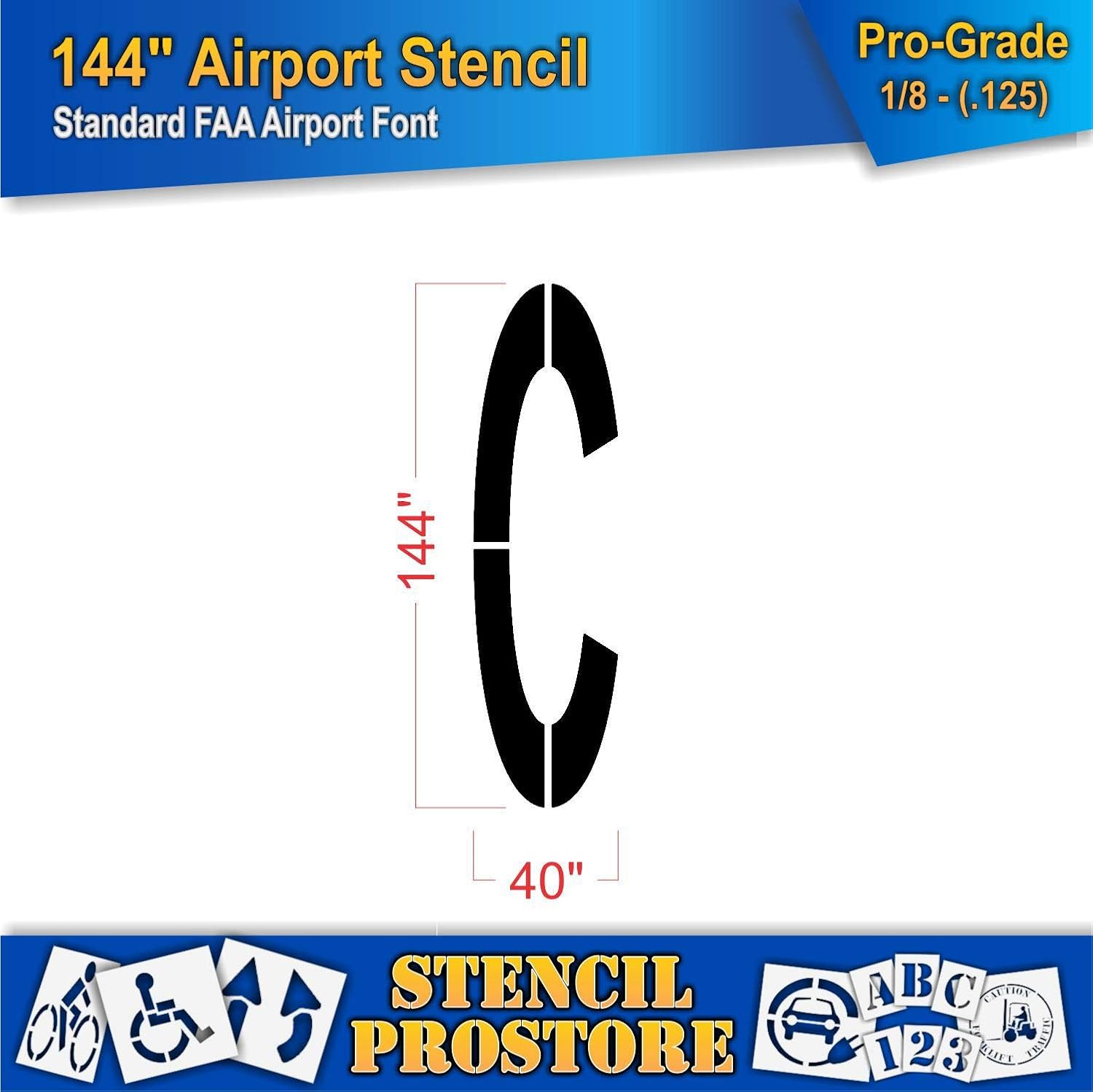 Airport FAA 144in. Letter C Stencil - 144'' x 40'' x 1/8" (128 mil) - Pro-Grade