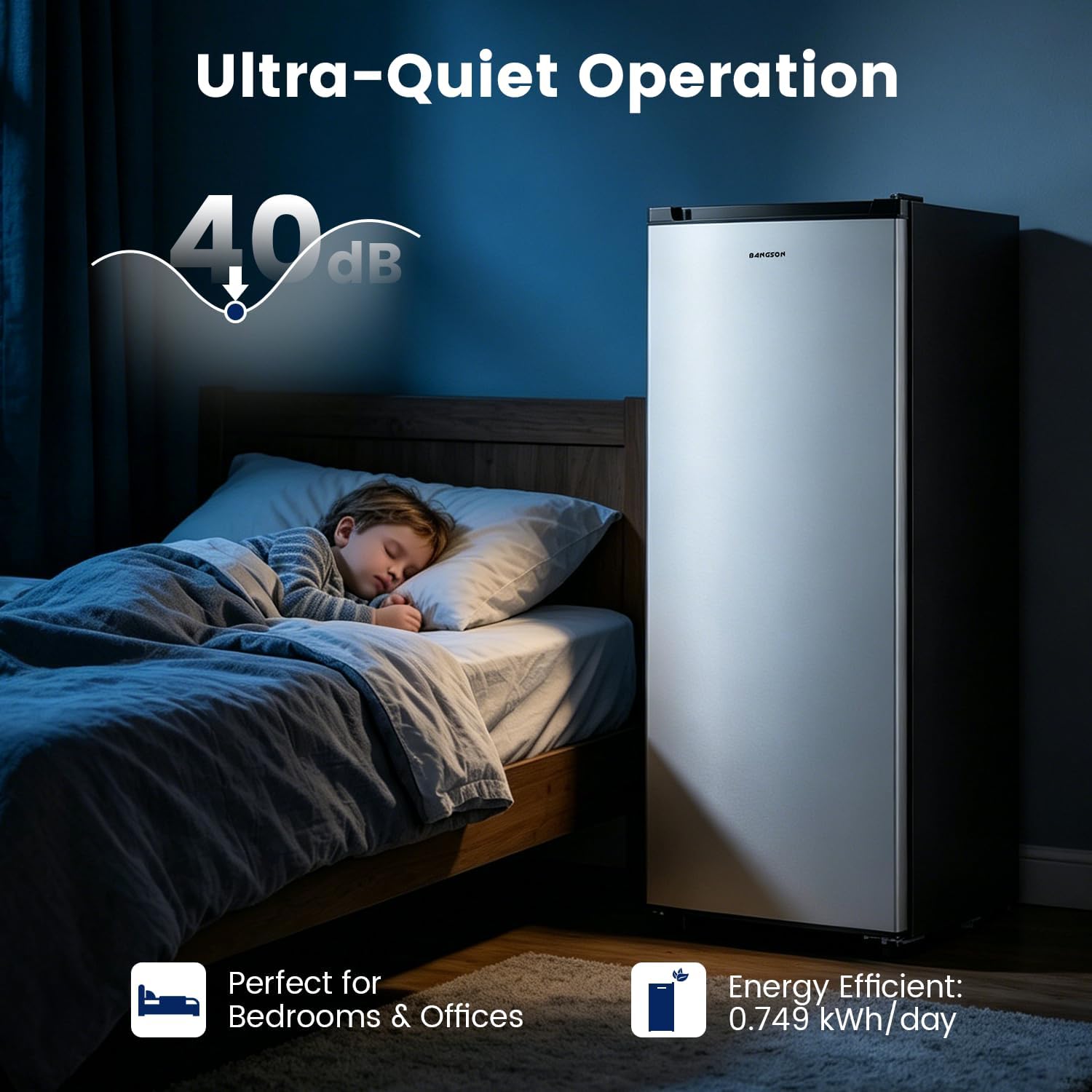 BANGSON 6.5 Cu.ft Upright Freezer, Stand up Freezer with Adjustable Thermostat, Removable Shelves, Reversible Single Door, for Bedroom/Home/Dorms/Apartment, Sliver thumbnail