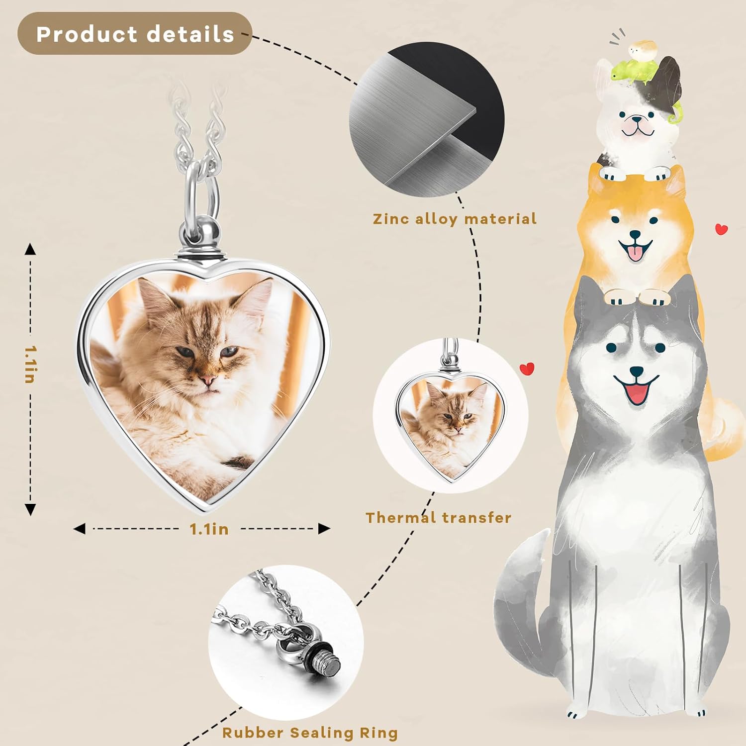 QYH Custom Cat Ashes Necklace - Memorial Pet Urn Necklaces for Dogs Cat Ashes with Picture & Name, Jewelry for Dogs Ashes Personalized Customized Gifts for Pet Lover (Message) - Image 4