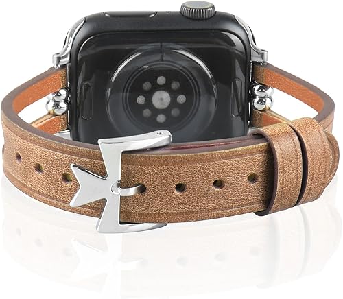 Miniatura 3 de Slim Leather Band Compatible with Apple Watch Band 38mm 40mm 41mm 42mm 44mm 45mm 46mm 49mm Women, Soft Iwatch Band Unique Breathable Replacement