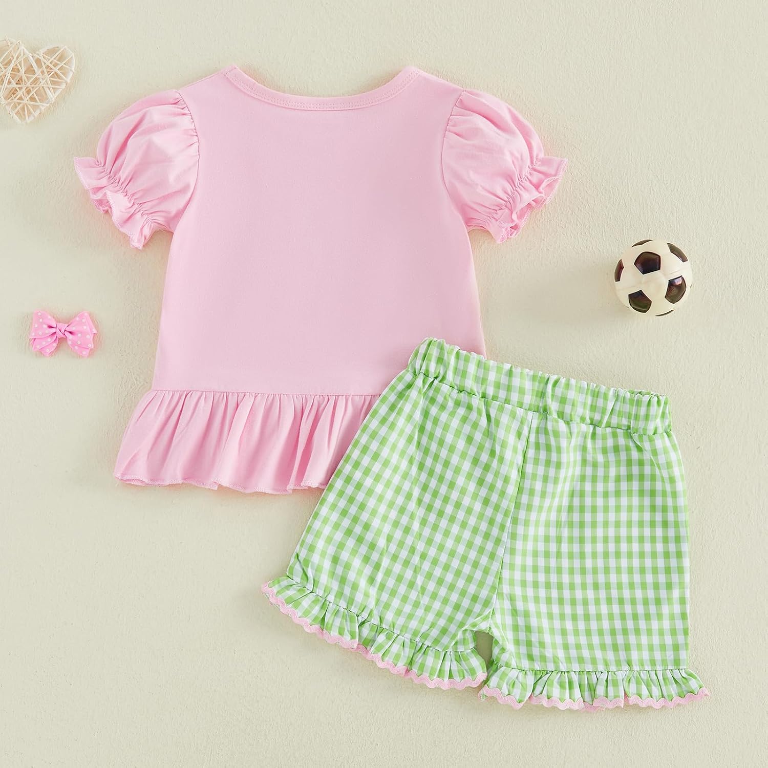 Toddler Baby Girl Baseball/Soccer/Football Outfits Ruffle Shirt Dress Top Plaid Shorts Set Infant Summer Clothes