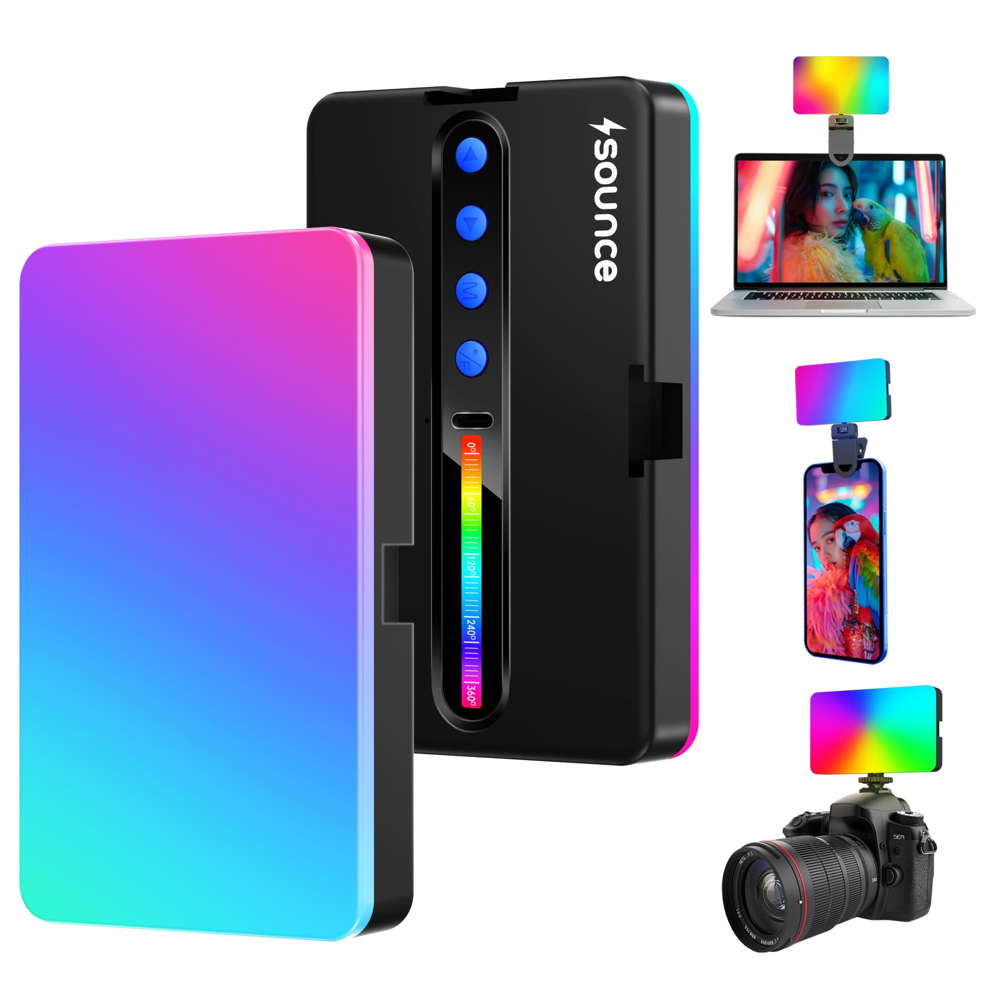 Sounce RGB LED Video Camera Light | Full Colour | 1800mAh Rechargeable | Dimmable | 3 Cold Shoe Mounts & ¼ Screw Tripod Hole | for Selfie, Photography & Videography-image-26