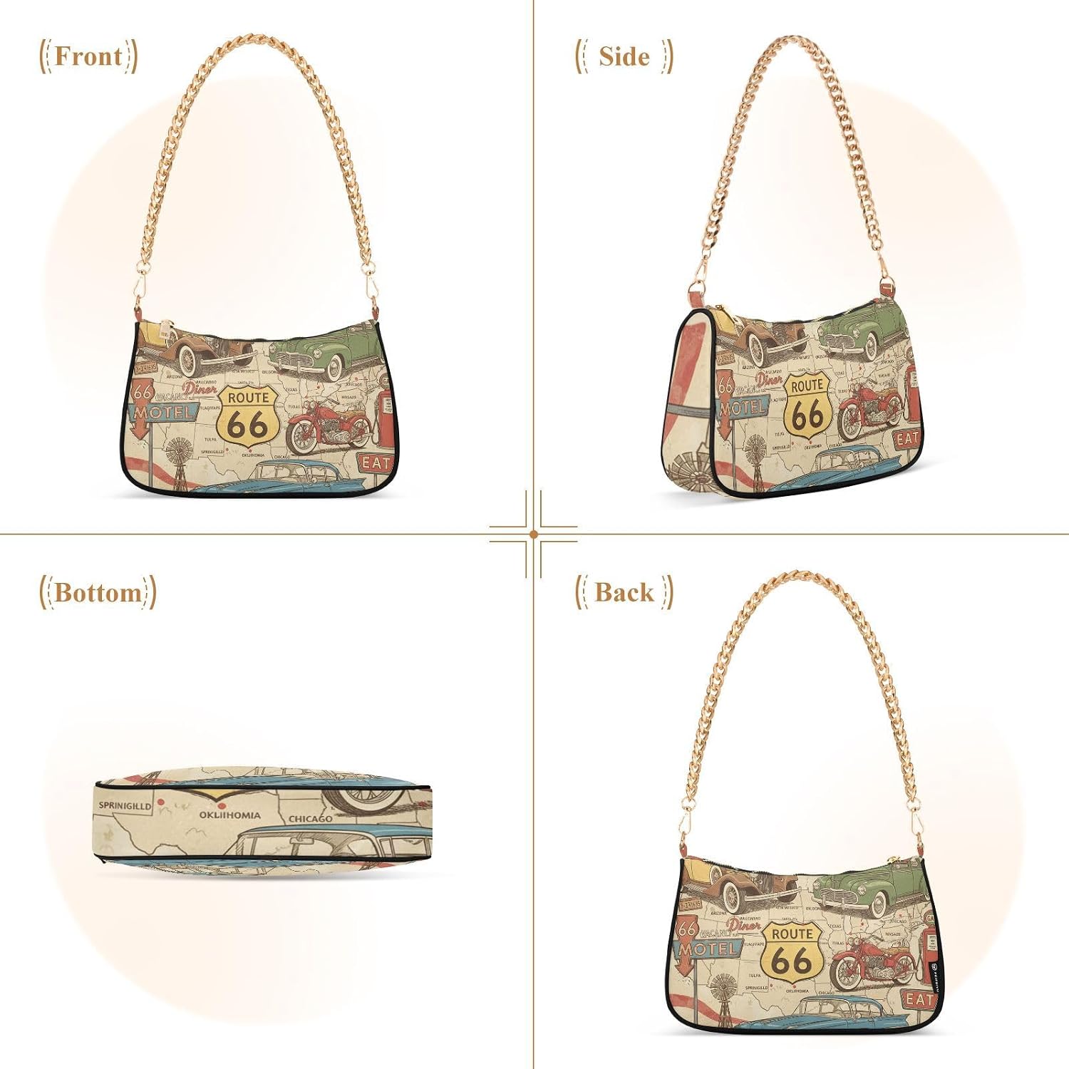 Retro Route 66 Crossbody Bags for Women Tote Bag Women's Shoulder Handbags Clutch Purses for Women