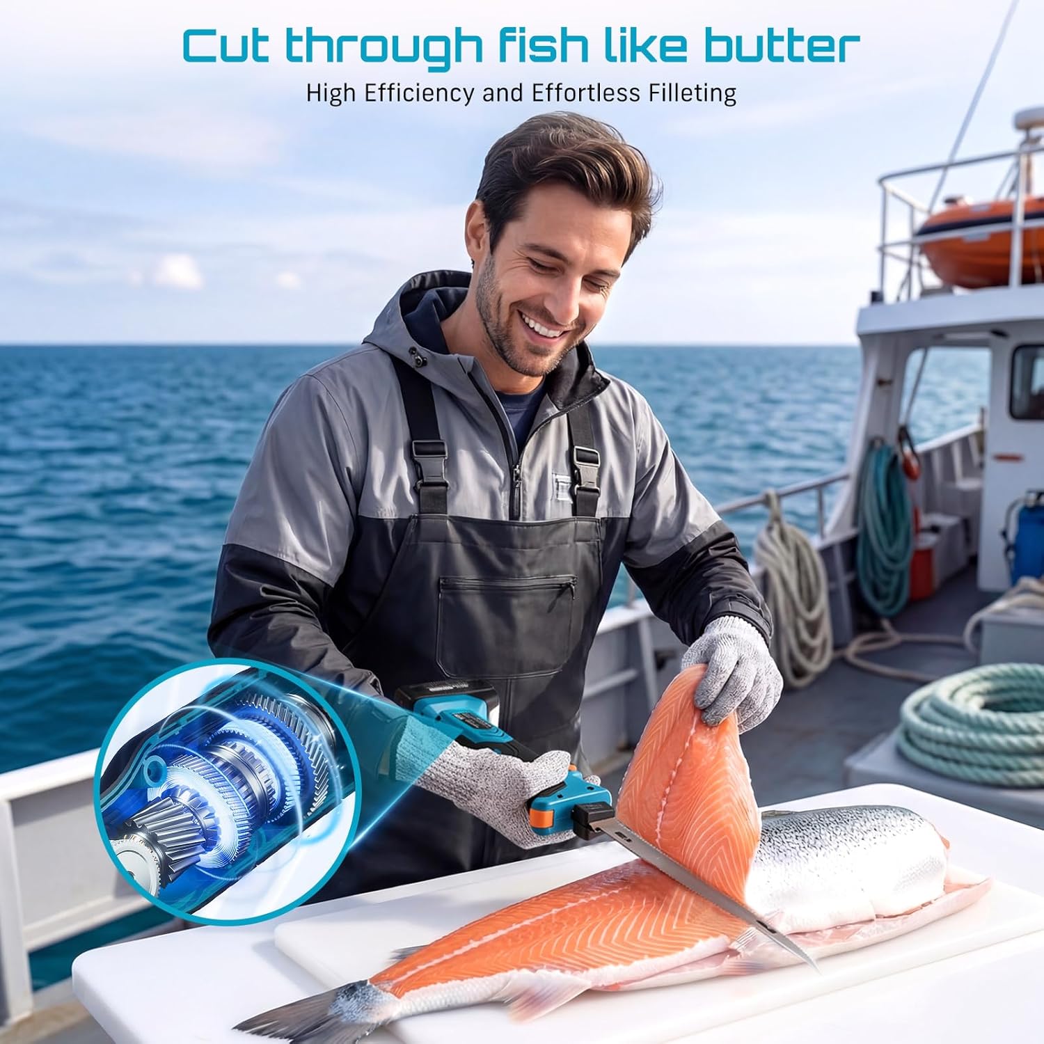 Seesii Cordless Electric Fillet Knife with 4 Blades, High Speed Rechargeble Filet Knife for Fish, Non-Slip Grip, Safety Lock, Storage Bag Complete Kit for Filleting and Meat Slicing