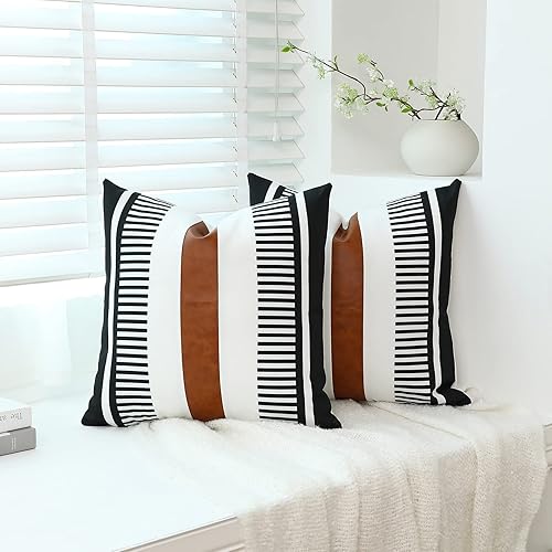 Homefeelzydys Juego de 2 fundas de almohada de 16 x 16 pulgadas, fundas de almohada decorativas de piel sintética con paneles de 15.7 x 15.7 in,