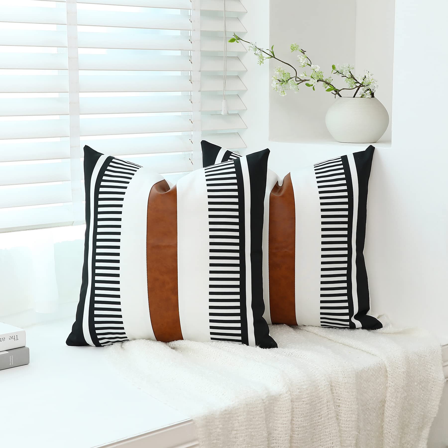 Housse de coussin noir 40x40 lot de 2 similicuir décoration canapé salon chambre rustique moderne