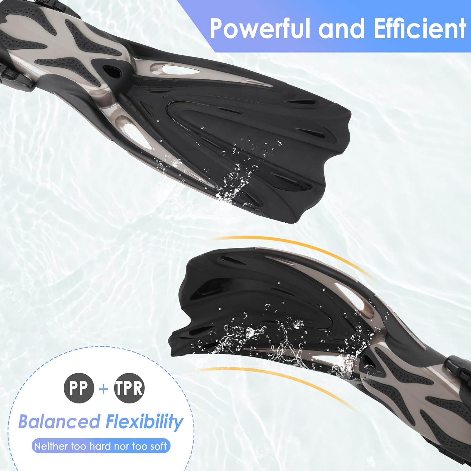 Diving Fins, Powerful Efficient Open Heel Scuba Diving Fins, Flippers for Snorkeling and Freediving with Adjustable Buckles