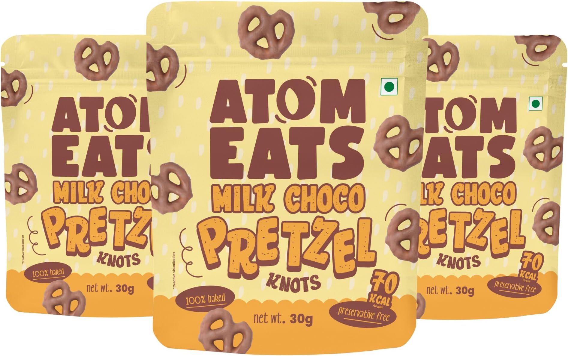 Atom Eats | Milk Choco Dipped Pretzels (Pack of 3) - 30g Each | Choco Dipped ...