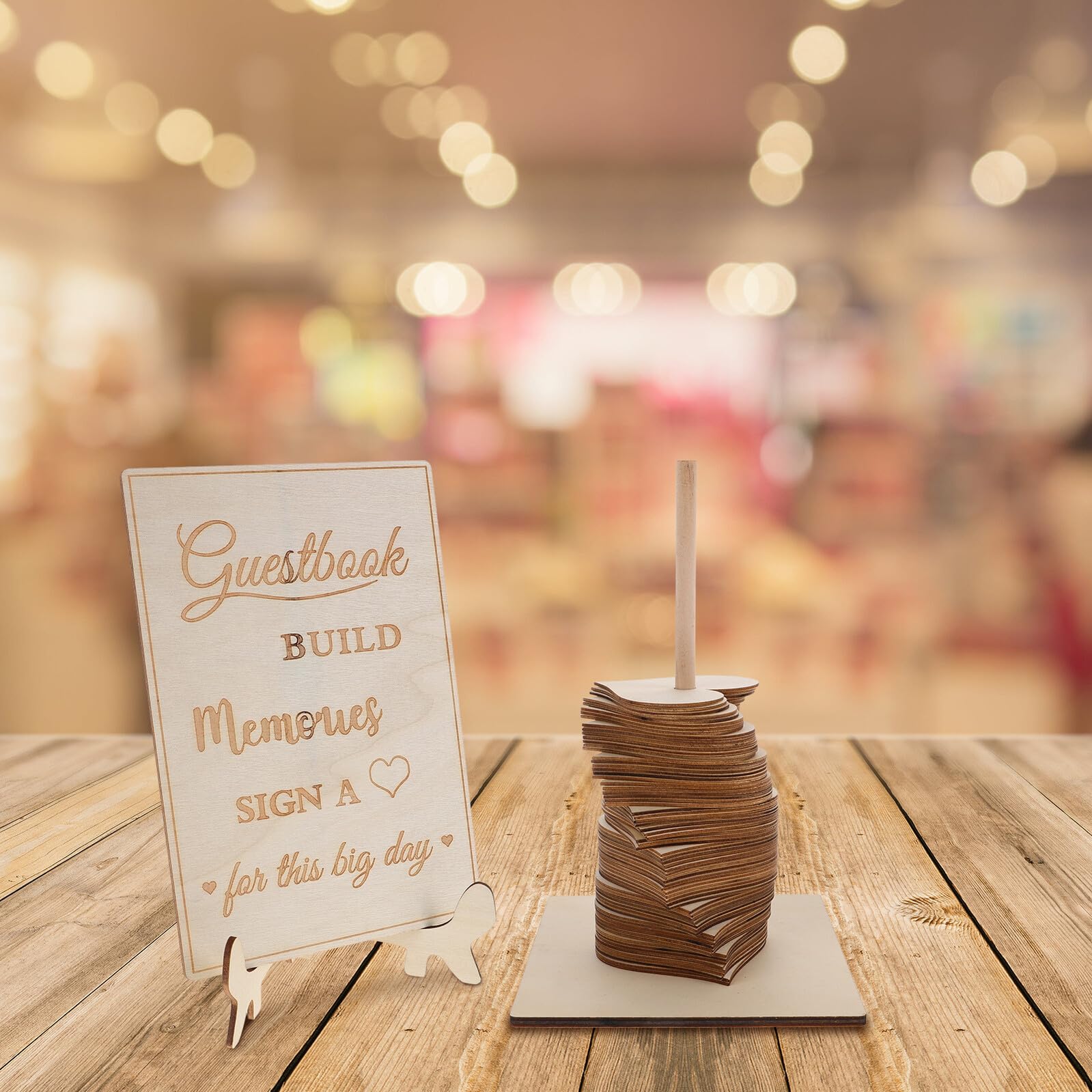 TOYANDONA Libro de Firmas para Bodas Madera en Forma de Corazón Decoración para Recepción de Boda Boho Accesorio Decorativo Versátil Detalle Personalizado para Invitados