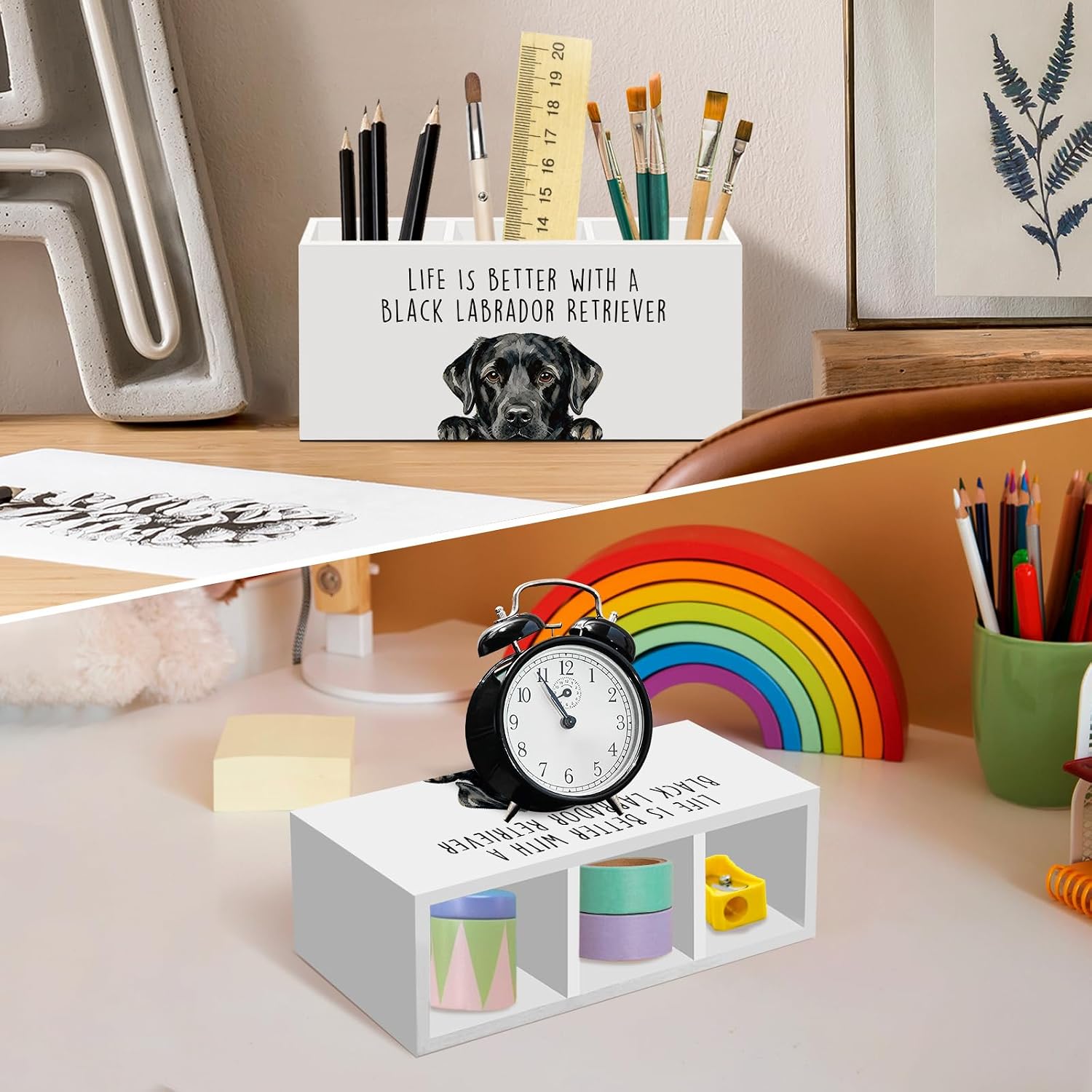 Black Labrador Retriever Dog Gifts Pen Pencil Holder for Desk, Funny Dogs Gift Office Desk Accessories, Life Is Better with a Black Labrador Pen Holders Organizer for Women Bathroom Decor image 3