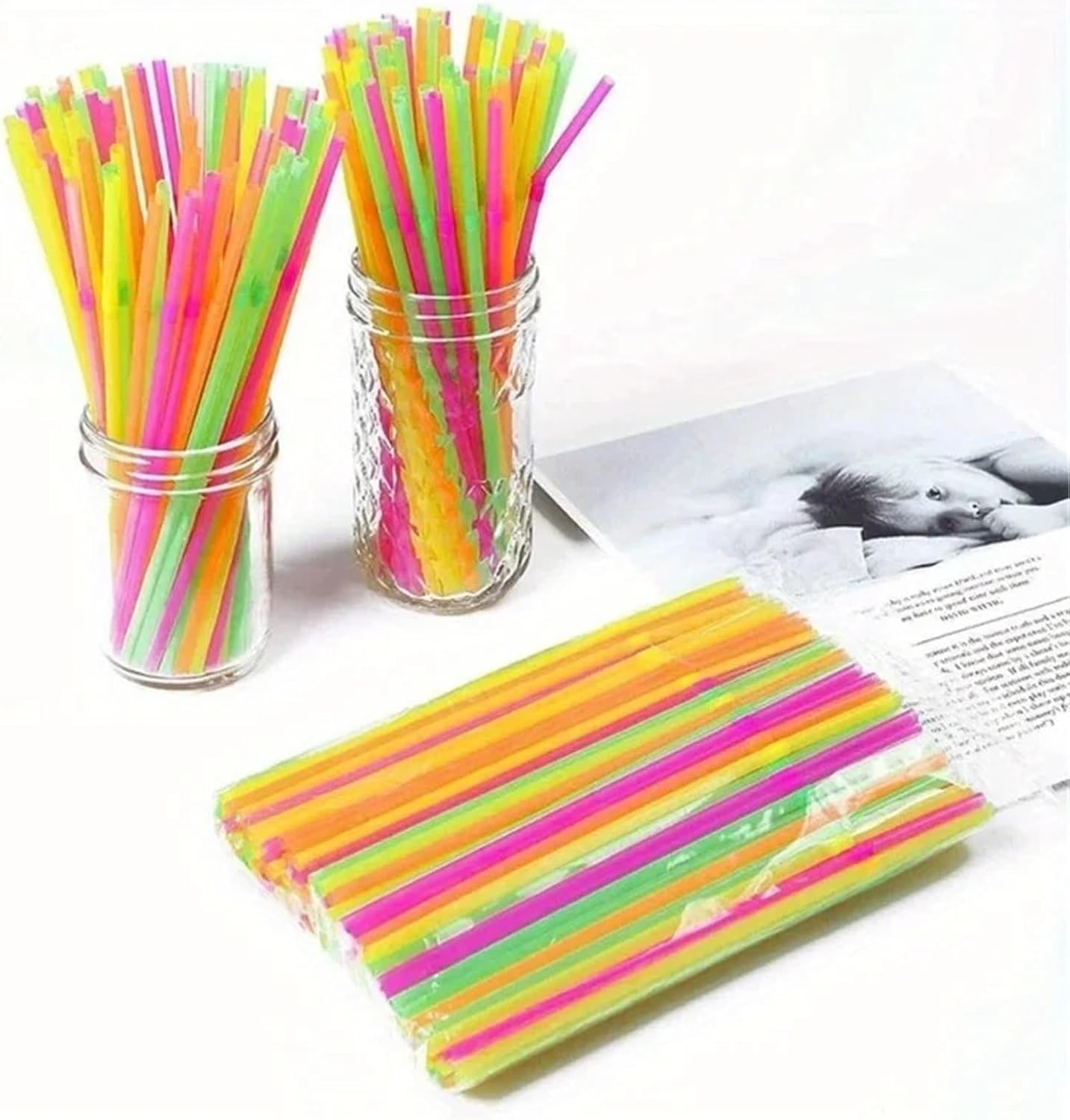 Plastic Straws 1200/1800pcs Multicolor Drinking Kunststof Straws Bar Party Wedding Kitchen Pajitas Plastique Beverage Straw(1200Pcs)