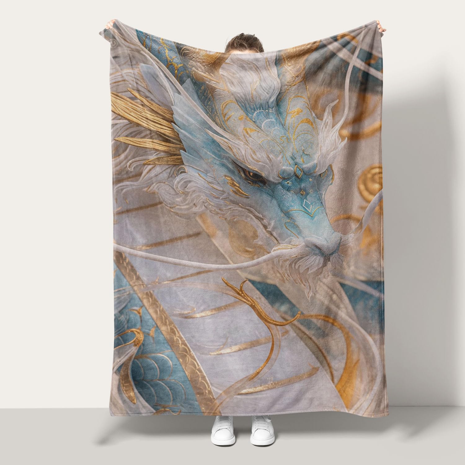 Plaid polaire dragon doré couverture légère anti-froid pour canapé et lit