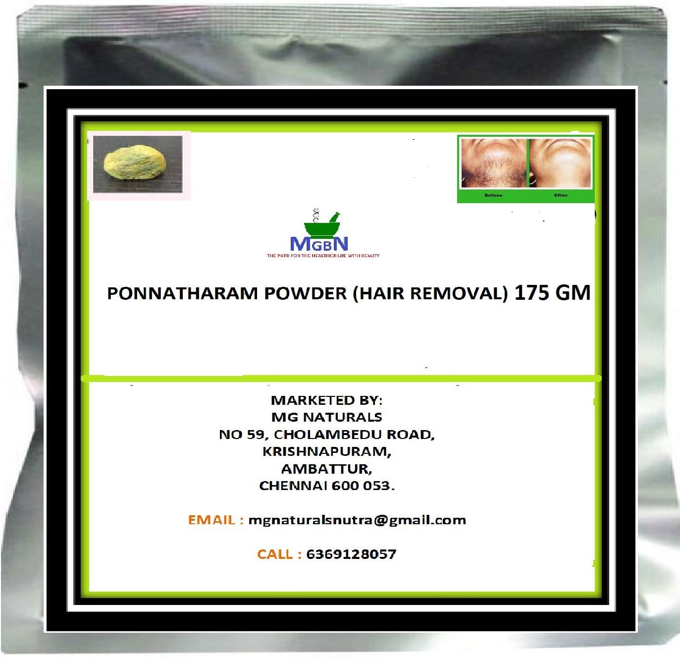MGBN THE PATH FOR THE HEALTHIER LIFE WITH BEAUTY Hair Removal Ponnatharam Powder -175 Gm
