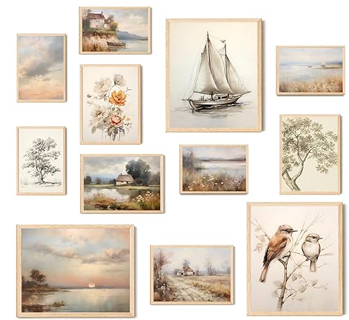 Aroutde Impresiones artísticas vintage para pared, decoración de pared de campo francés, paisaje, lienzo, arte de pared, cuadros de granja francesa