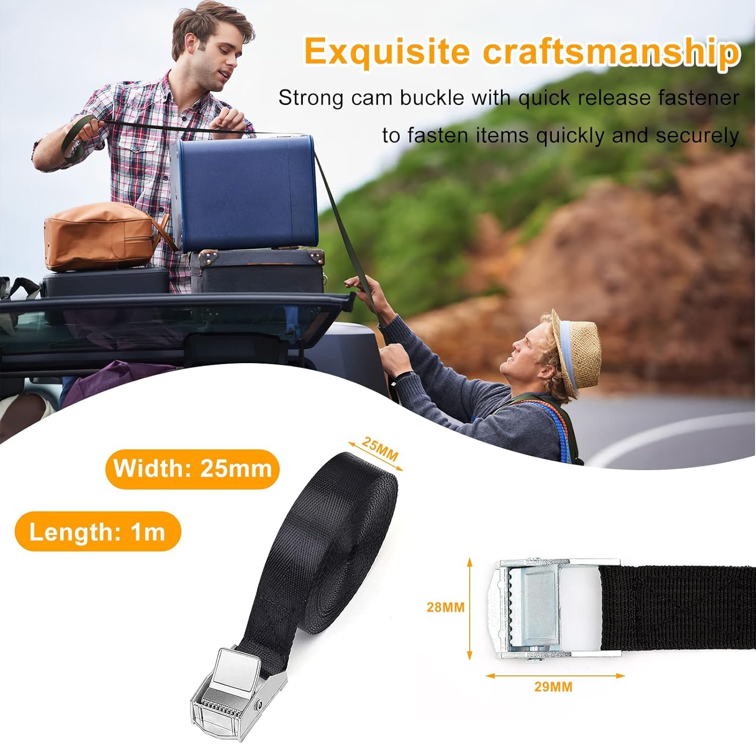 Romon Lashing Straps 3 M, Pack Of 4 Lashing Straps Short 25 Mm Wide