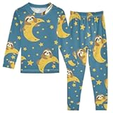 ALAZA Sloth Moon Stars Blue Background Pajamas Set Snug-fit Long Sleeve Sleepwear&comma;18 M