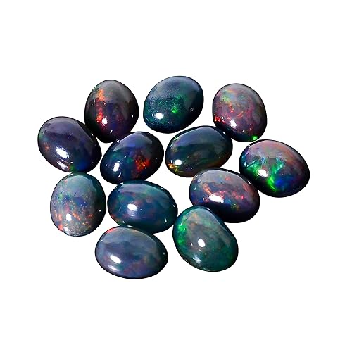 YASHEE - Piedra preciosa ovalada de ópalo negro natural, cristales curativos por lote, venta al por mayor, joyería de bricolaje (paquete de 4
