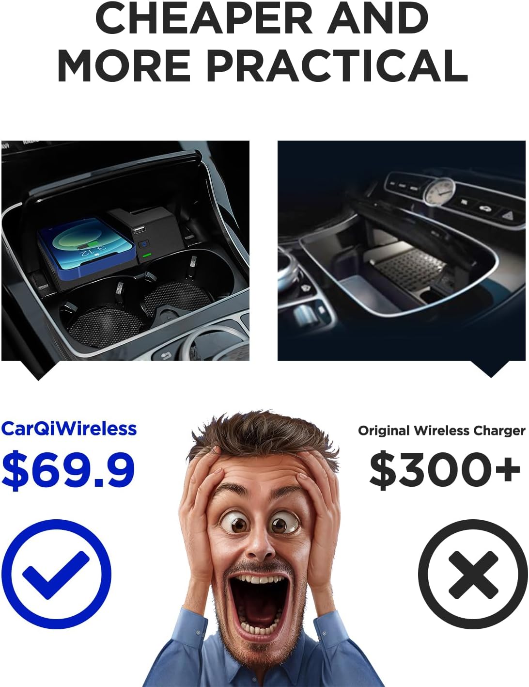 CarQiWireless Wireless Charger for Mercedes Benz C-Class/GLC-Class 2016 2017 2018 2019 2020 2021 Accessories,Automotive Center Console Organizer Wireless Charging Pad for Mercedes C300/GLC 300
