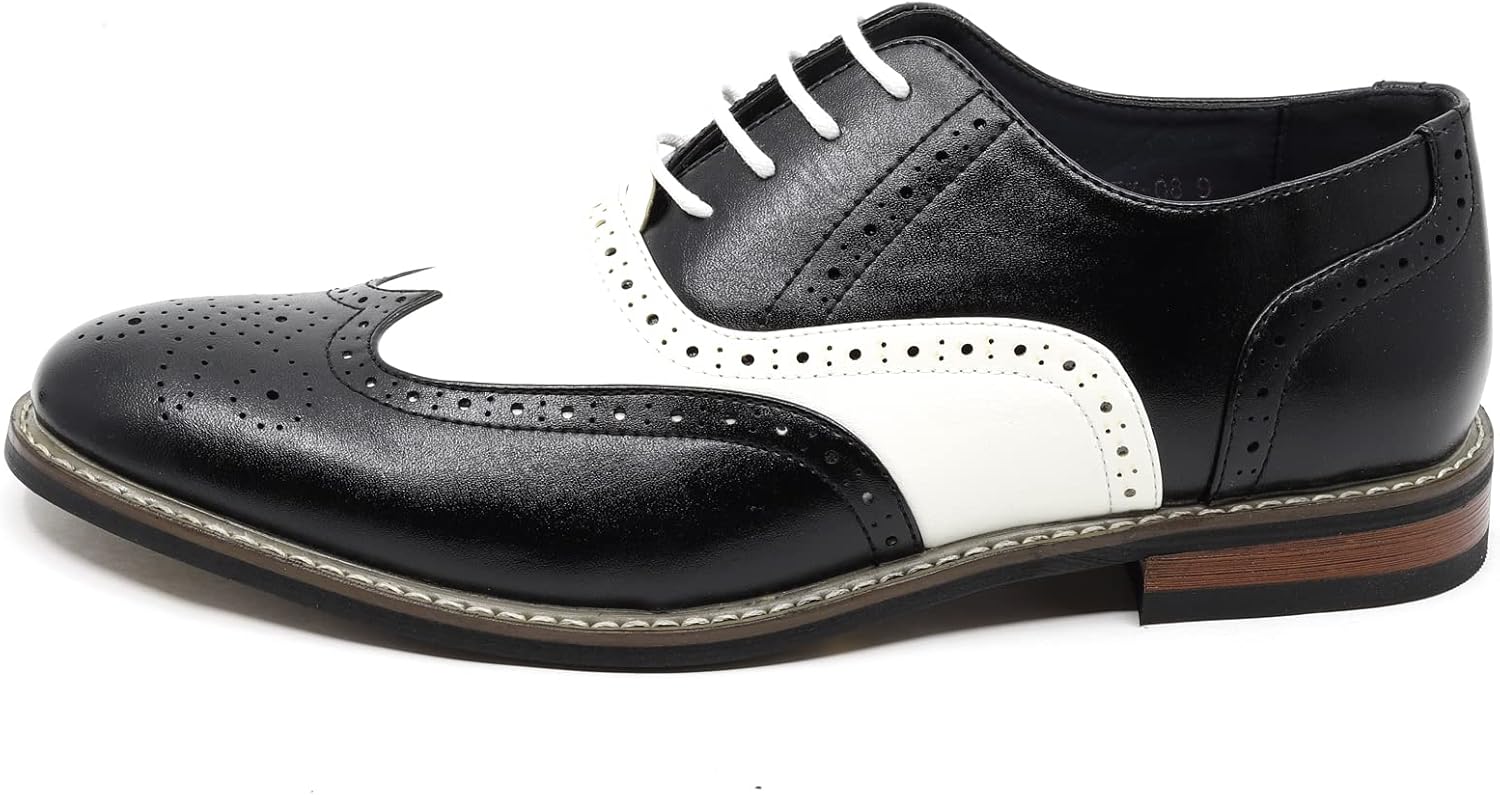 Men's Two Tone Spectator Wingtip Perforated Lace Up Oxford Dress Shoes ALEX-08 - Image 2