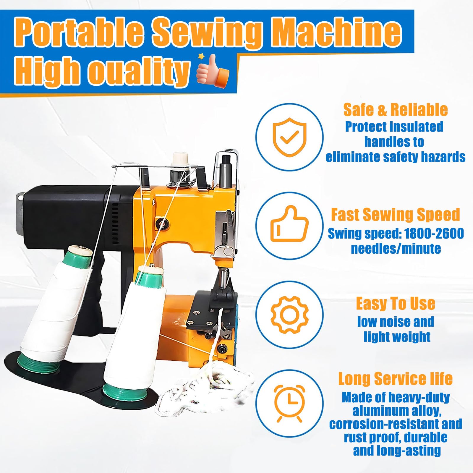 190W Máquina de Coser Sacos, Máquina de Coser Lonas,2 Segundos/Bolsa, Máquina de Cerrar Bolsas Sellador de Bolsas para Saco/Tejido/arroz/Papel/Bolsas de plástico,