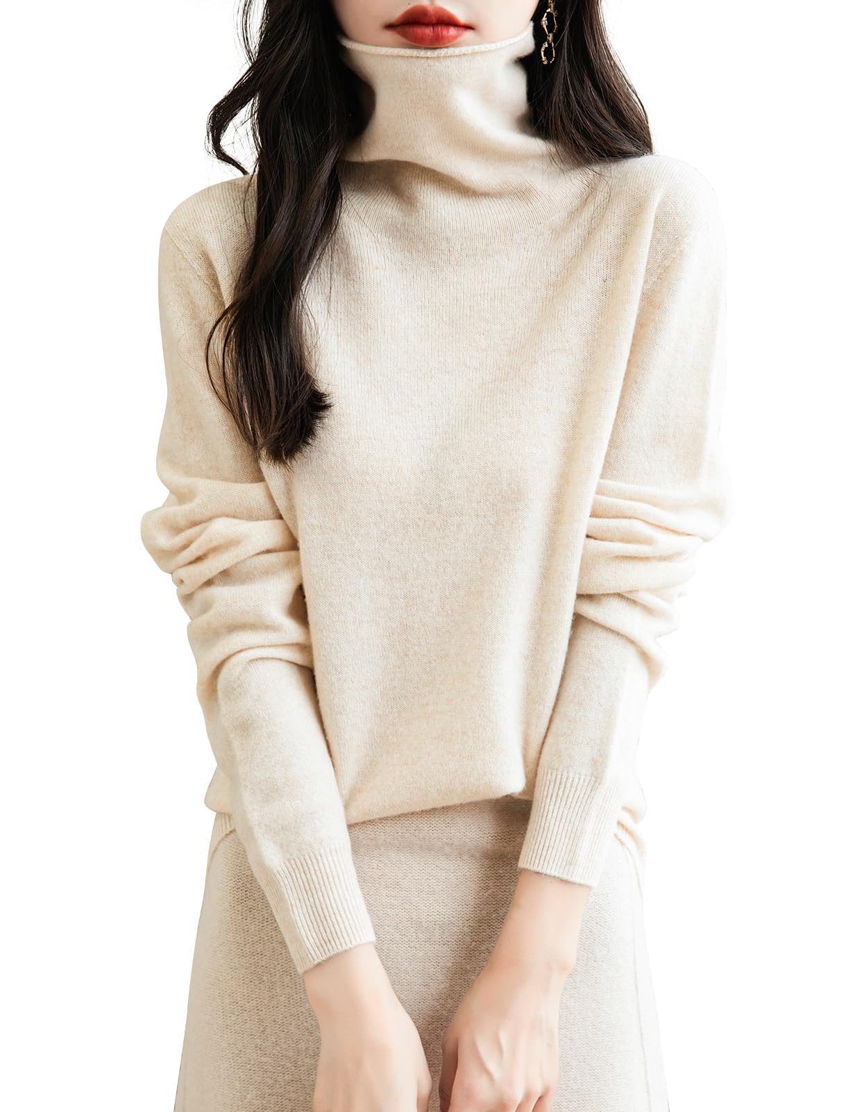 Chanyarn Mujer Jersey 100% Lana Merina de Cuello Alto Primavera Otoño Suéter Manga Larga Sin Costuras Jersey de Punto