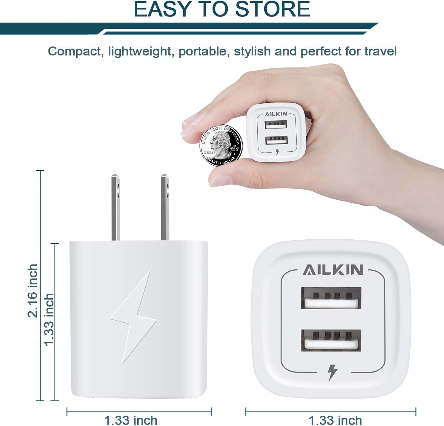 Wall Charger USB Charger Block, 2.1A 2-Muti Dual MultiPort Plug AC Power Adapter Fast Charging Cargador Box Base Brick for iPhone 14 13 12, Samsung Galaxy, Google Pixel, Moto, LG, Kindle, Charge Cube